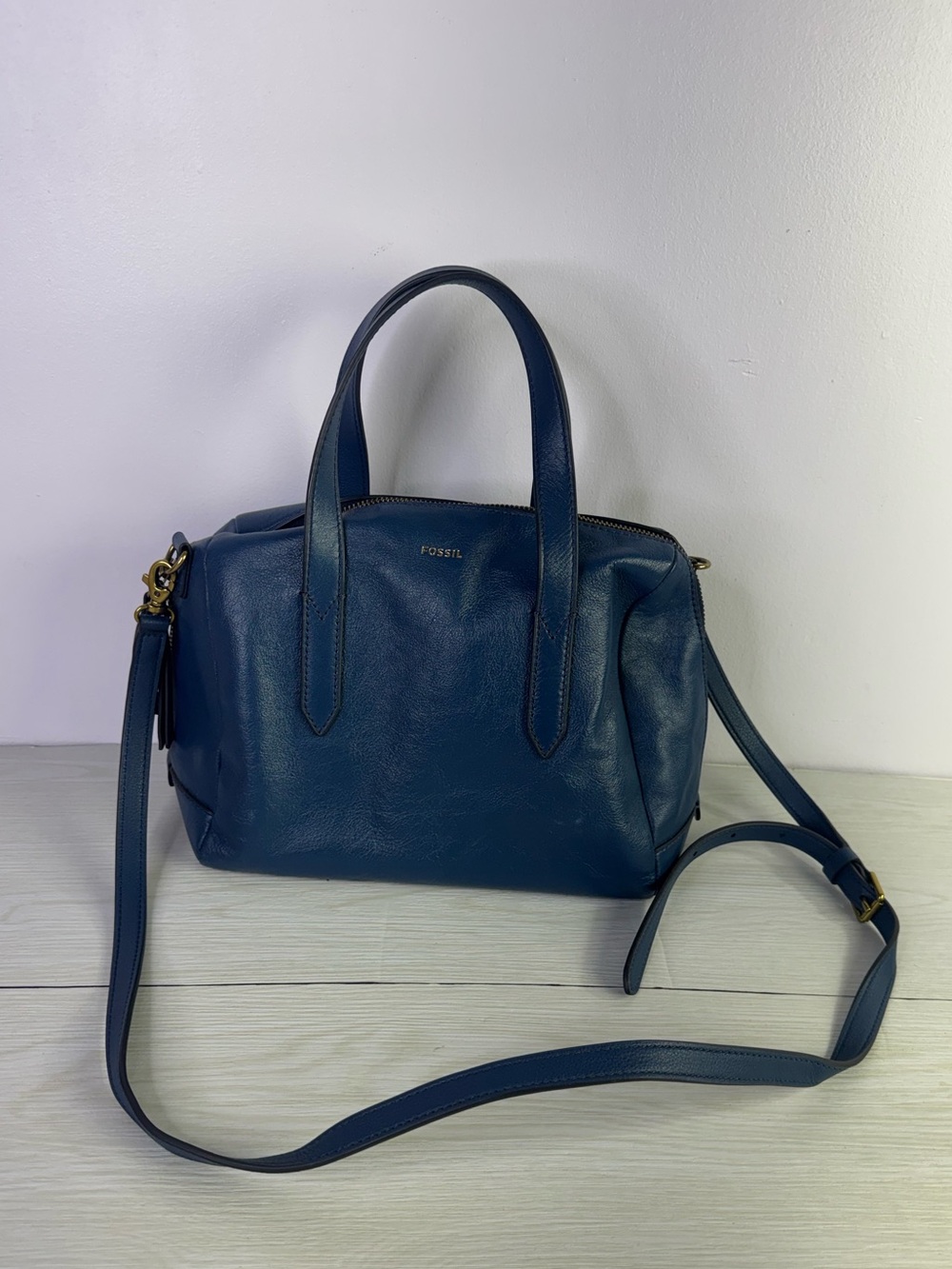 Fossil Sydney Leather Satchel Crossbody Bag – Medium blue
